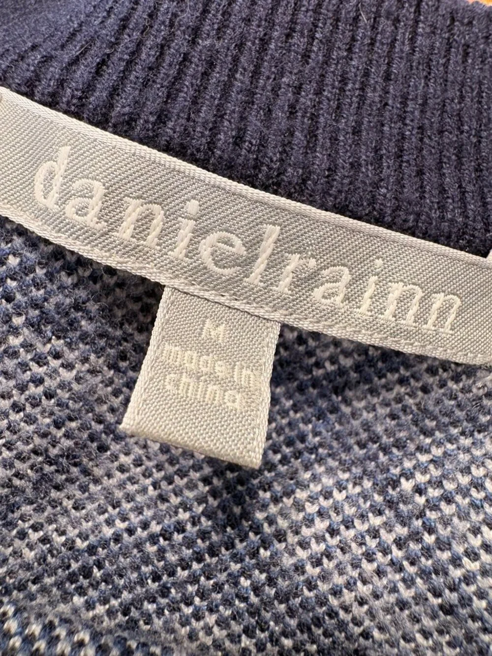 Daniel Rainn Navy Blue White Art Deco Fan Print Crewneck Sweater Medium